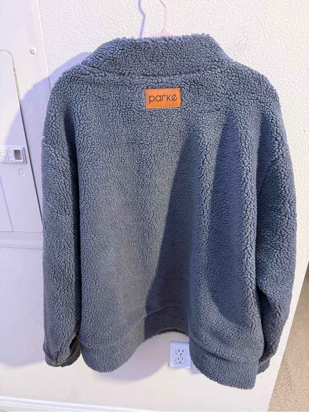 Parke Gray Sherpa Fleece Mock Neck Pullover Sweatshirt L/XL Oversized - Picture 3 of 7